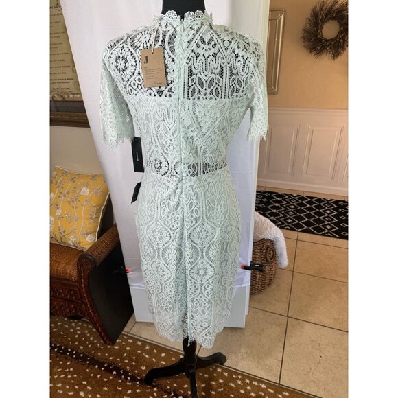 NWT Lulus Mint Blue Sheer Lace Office Siren Shortsleeve Mini Dress M Bodycon - Picture 9 of 13